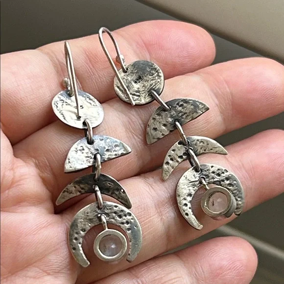 🖤NWOT🔺Moon Phase Moonstone Drop Earrings Sterling Silver - Picture 8 of 12